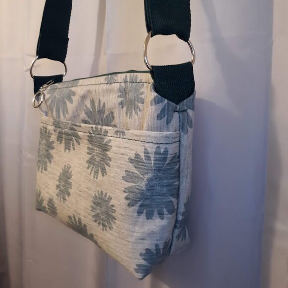 New Canvas Boho Floral Greige Teal Purse Shoulder Bag Pretty fabric! - Picture 5 of 10